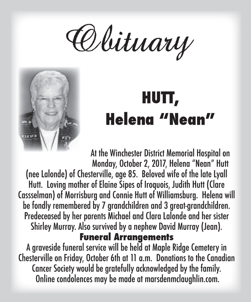 Obituary Helena "Nean" Hutt The Record News